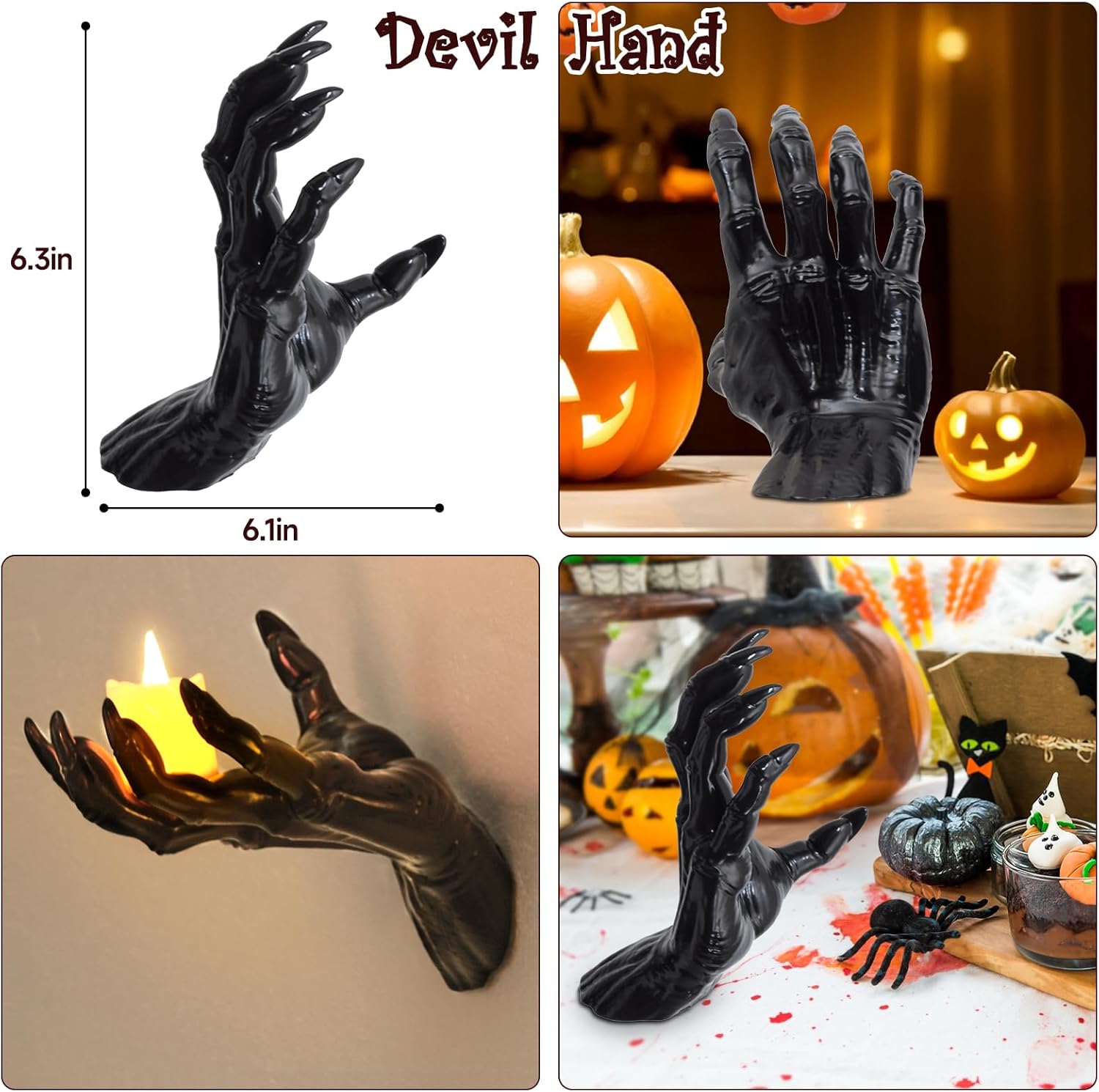 Halloween Decorations Indoor Gothic Decor: Pack of 3 Wall Mounted Creepy Reaching Hands with Lighted Candles for Gothic Wall Decorations