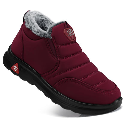 SHIBEVER Winter Boots for Women: Black Warm Fur Lined Slip on Ankle Snow Boots Comfortable Waterproof Outdoor Shoes Size