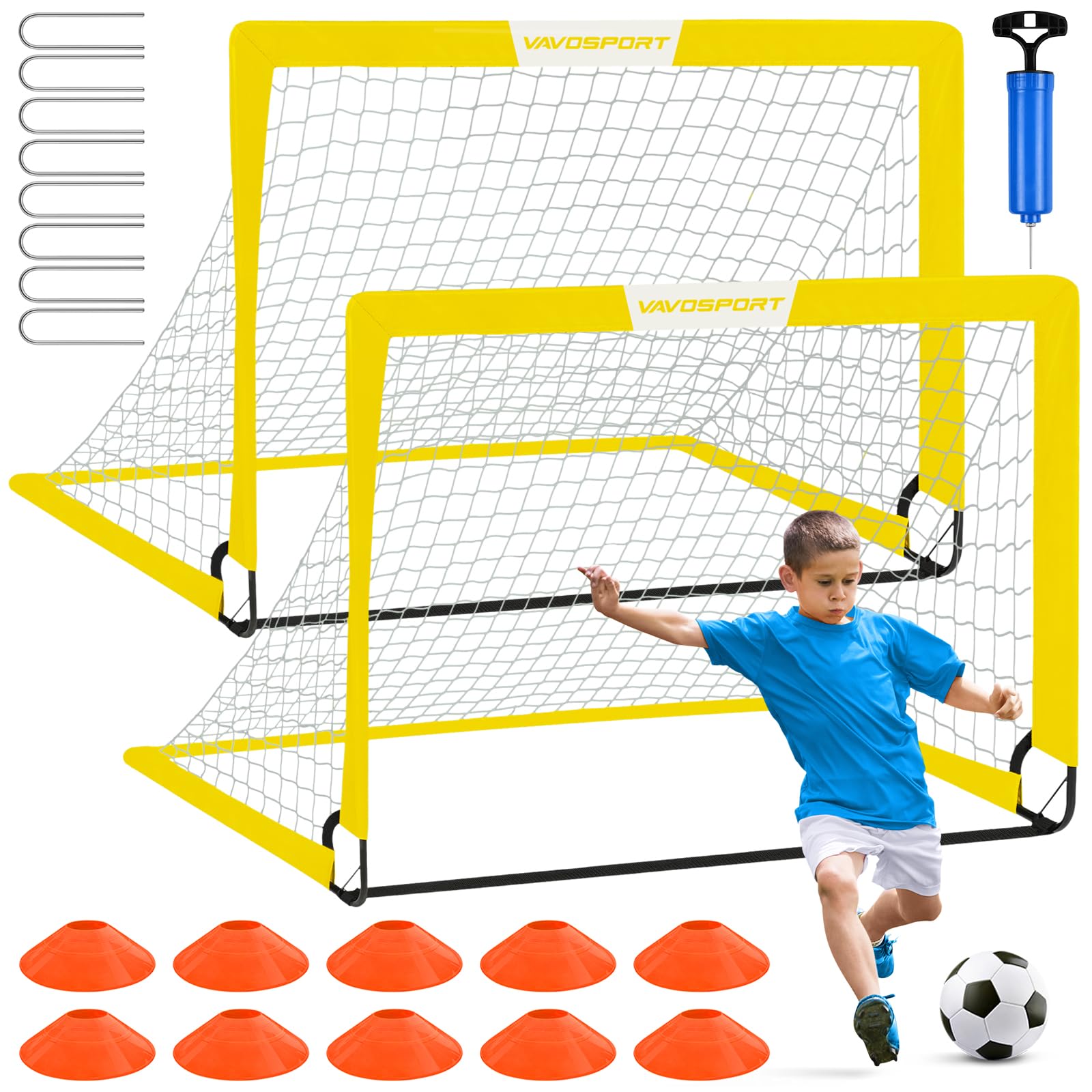 Kids Soccer Goals for Backyard Set - 2 of 4' x 3' Portable Soccer Goal Training Equipment, Pop Up Toddler Soccer Net with Soccer Ball, Soccer Set for Kids and Youth Games, Sports
