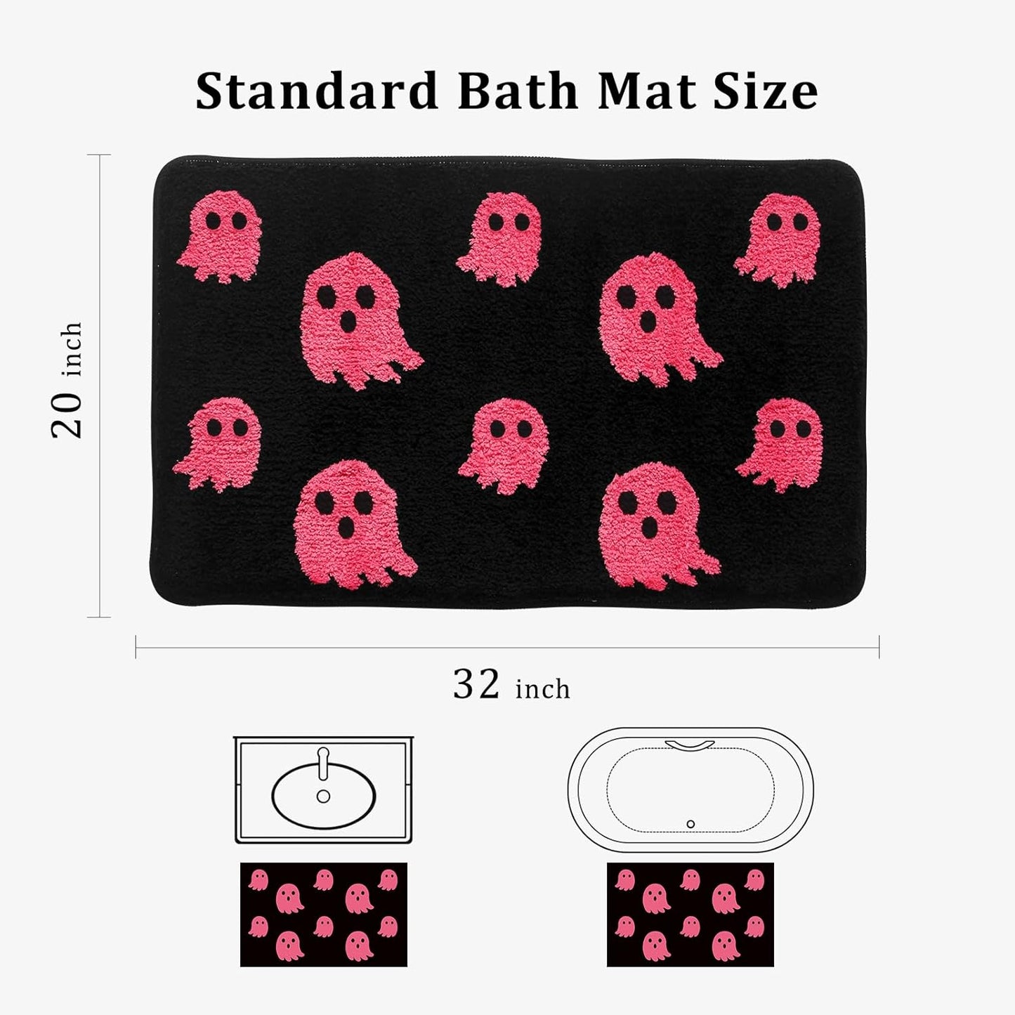 Black Halloween Bath Mat – Cute Ghost Decor Mat Non-Slip Black Bathroom Rug Soft Spooky Bath Rug for Shower, Bedroom, Living Room