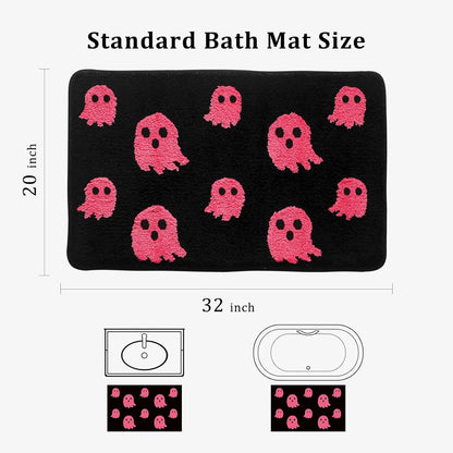 Black Halloween Bath Mat – Cute Ghost Decor Mat Non-Slip Black Bathroom Rug Soft Spooky Bath Rug for Shower, Bedroom, Living Room