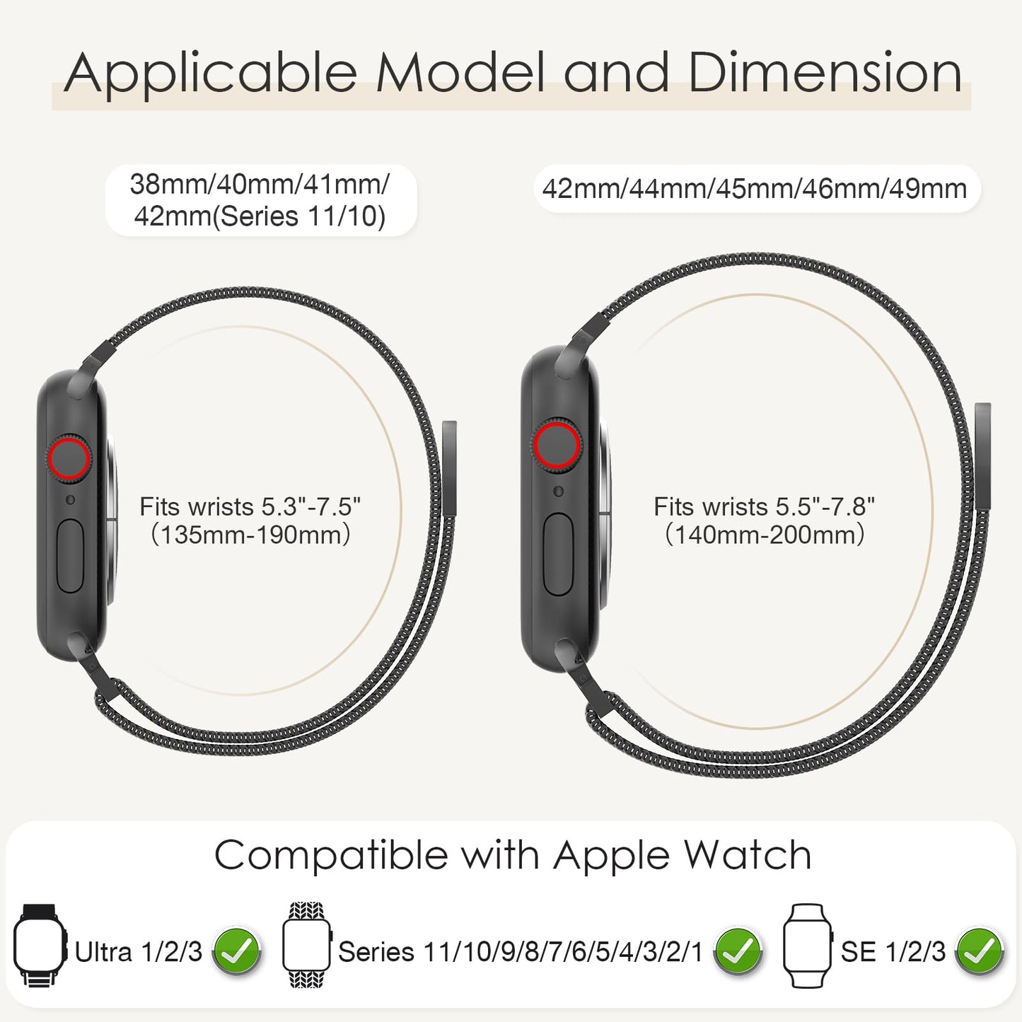 Original Milanese Loop Band Compatible with Apple Watch 38mm 40mm 41mm 42mm 44mm 45mm 46mm 49mm - Women & Men Magnetic Closure Adjustable Metal Strap for iWatch Series 11 10 9 8 7 6 5 4 SE2 3 Ultra2 3