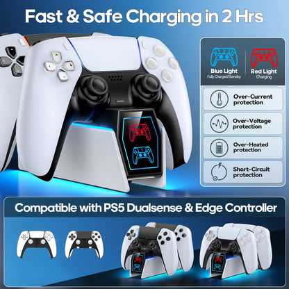 PS 5 Controller Charger Station Compatible with PlayStation 5 Faceplates Edge & Dual Controller, 9 Lightings PS 5 Accessories Charging Station, PS 5 Dock Stand with LED Indicator & On-Off Switch