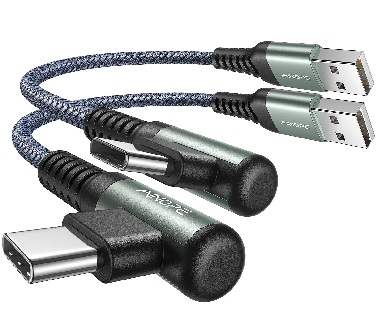 AINOPE USB C Cable [2-Pack, 6.6ft] 3.1A Type C Charger Fast Charging, Right Angle USB to USB C Cable Braided USBC Charger for Galaxy S10+ S10 S9, Note 10 9, LG V30, Moto, iPhone 16 15 Cord Type C