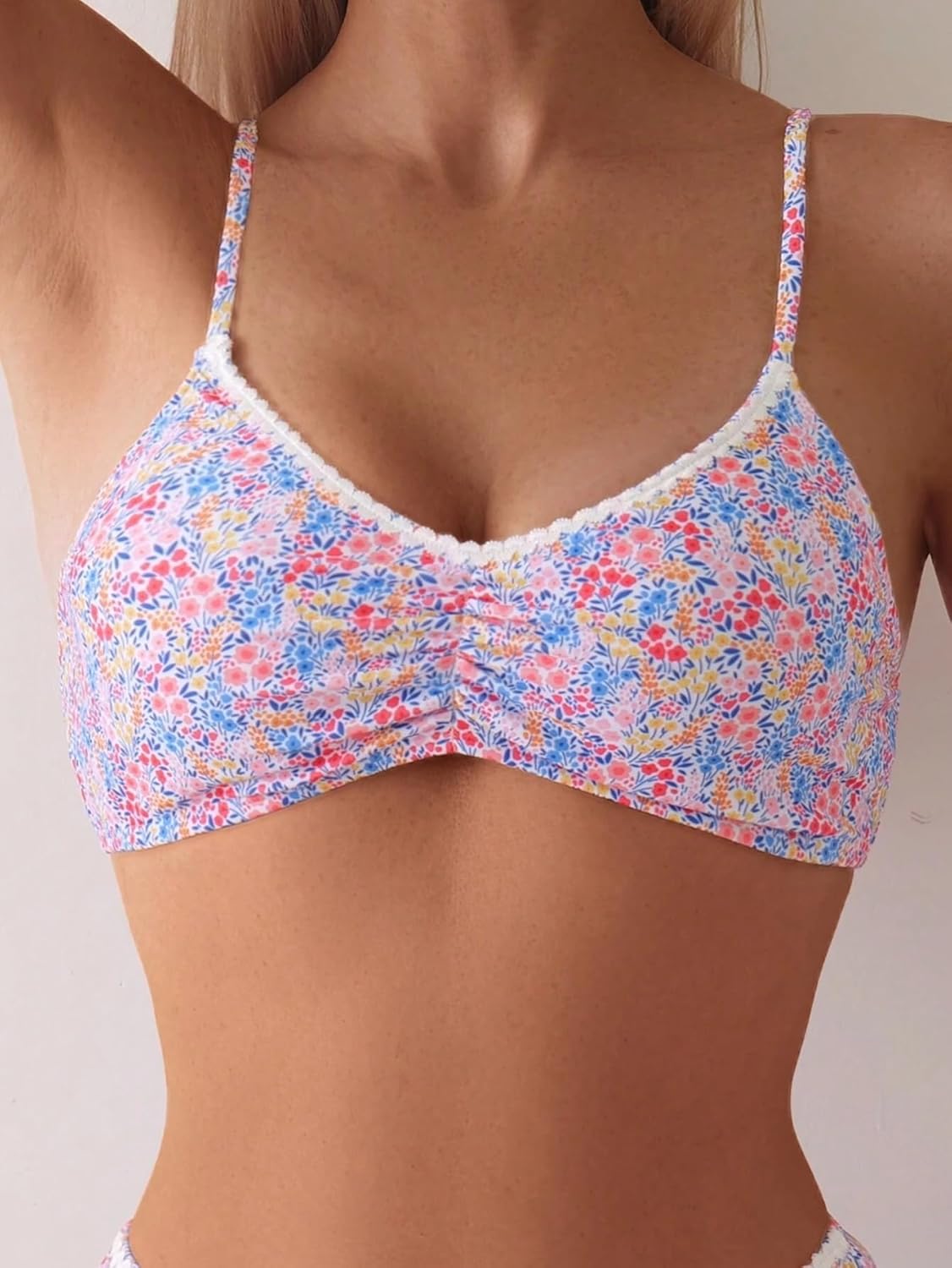 Limeeke Women's Bikini Sets Ditsy Floral Print Ruched Two Piece Swimsuits Spaghetti Strap Swim Bathing Suit 2025