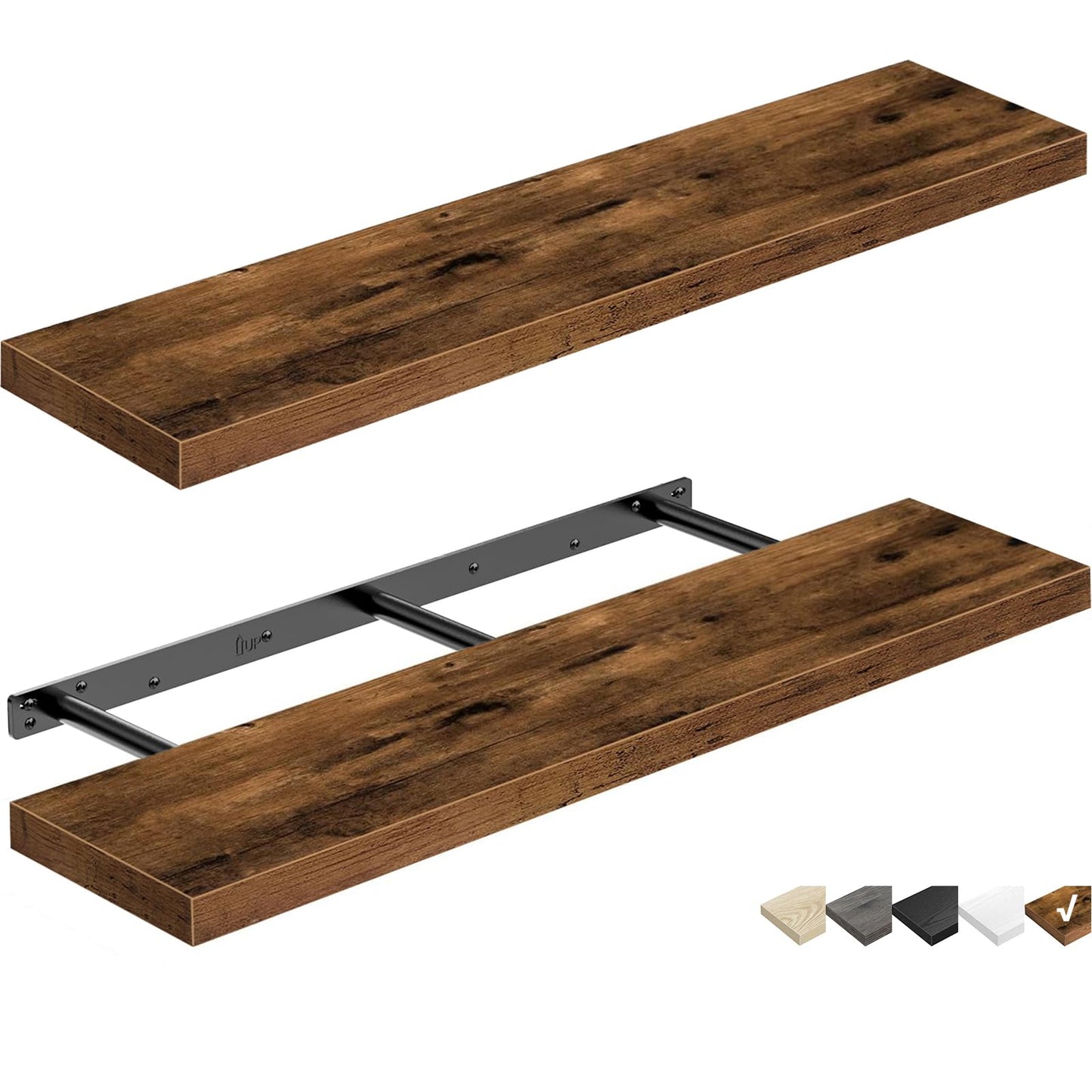 QEEIG Bathroom Floating Shelves for Wall Mounted Shelf Over Toilet Farmhouse Home Decor Display Shelving Small 16 inch Set of 2, Rustic Brown (008-40BN)