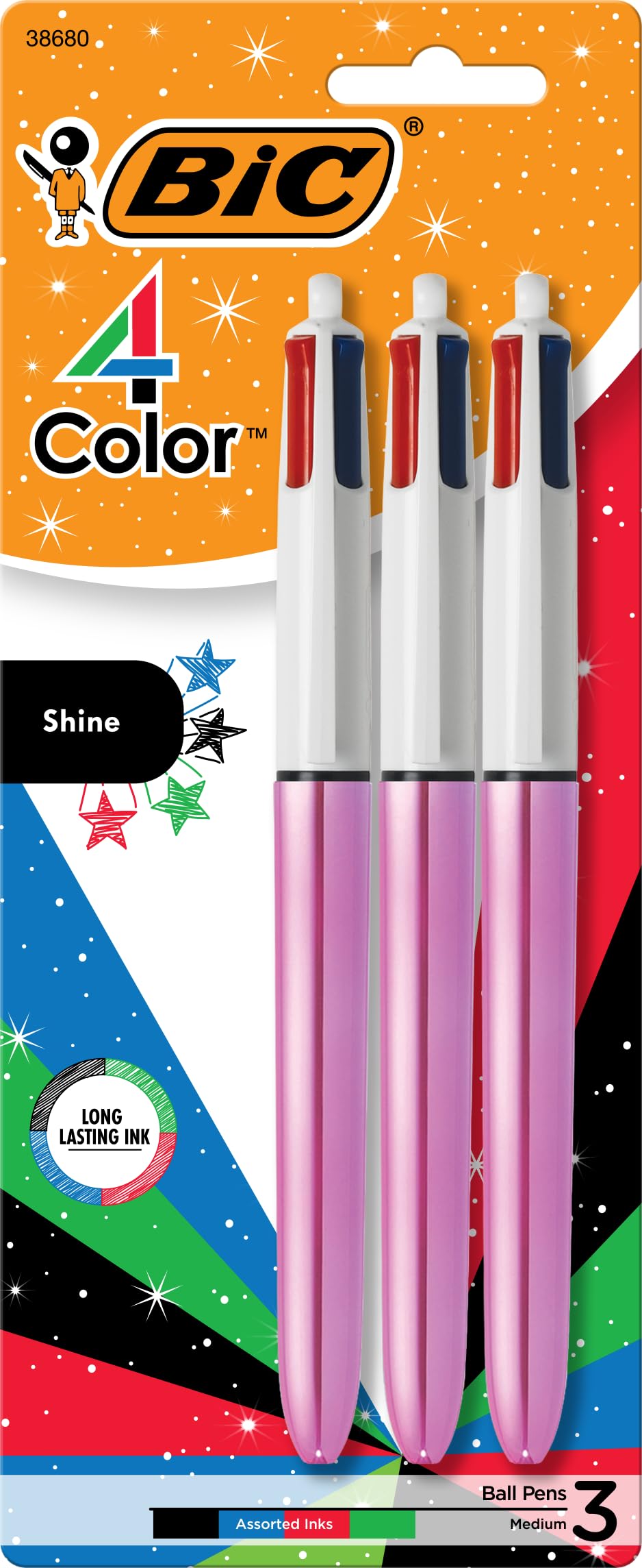 BIC 4 Color Pastel Ballpoint Pen with 1.0 mm Medium Point, Retractable, 12-Count Pack in Assorted Ink