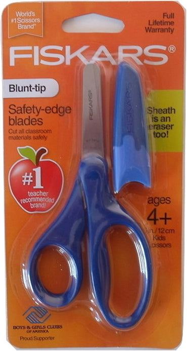 Fiskars Safety-Edge Pointed-tip Kids Scissors - 5 inches - Blue - Includes Blade Cover