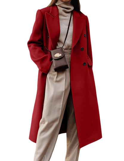 IDEALSANXUN Womens Long Wool Coats Fall Winter Double Breasted Trench Coat Peacoat