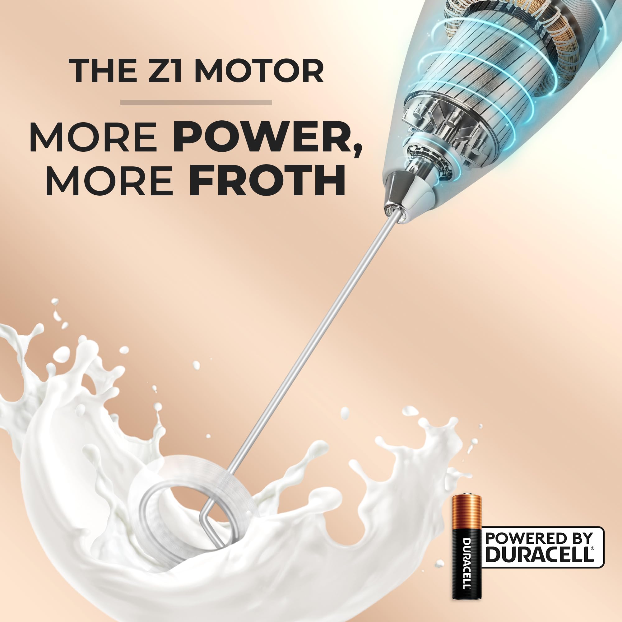 Zulay Kitchen Powerful Milk Frother Wand With 2 Duracell Batteries - Ultra Fast Handheld Drink Mixer - Electric Whisk Foam Maker for Coffee, Lattes, Cappuccino, Matcha, Hot Chocolate & Creamer - Black