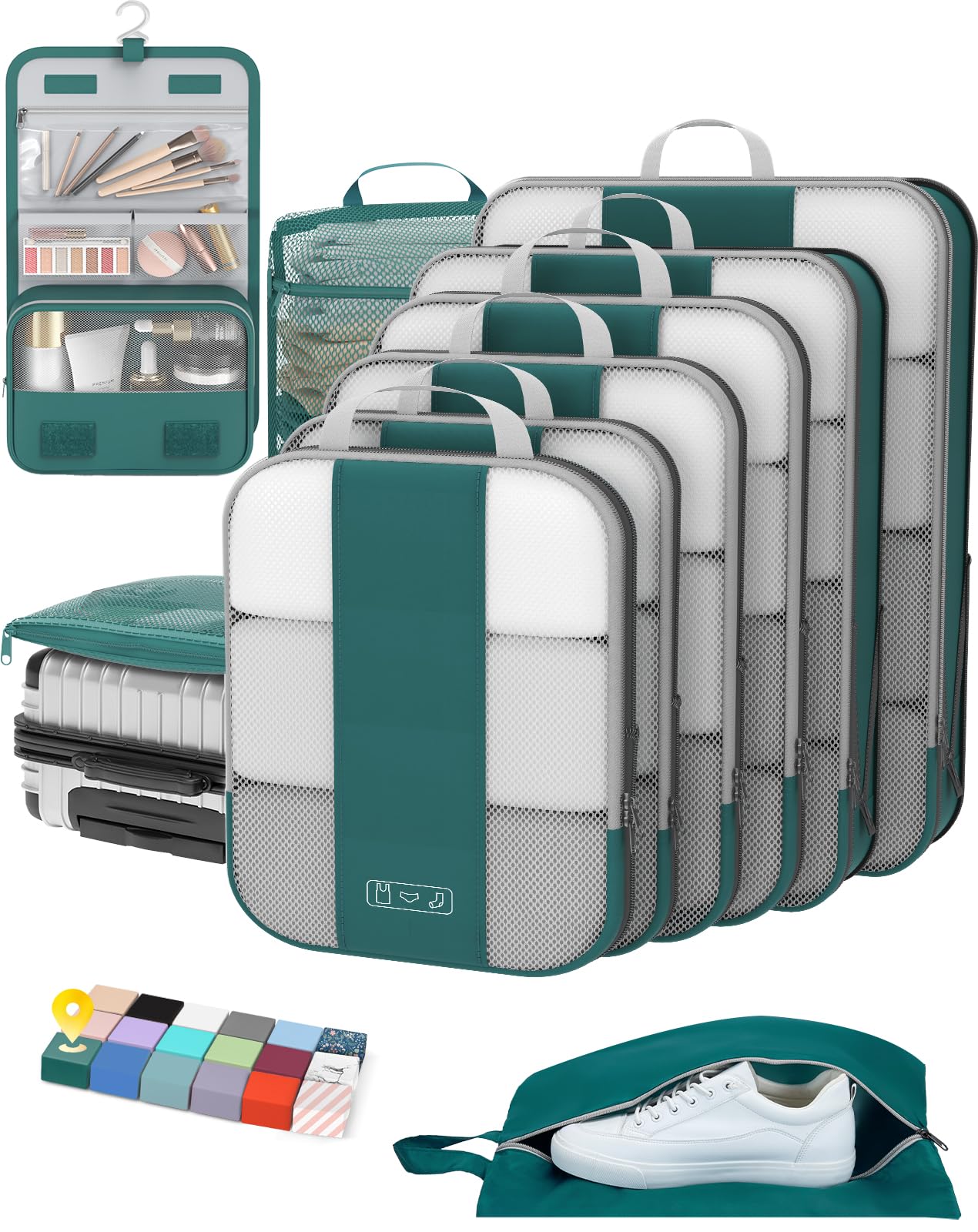 10 Set Compression Packing Cubes for Travel Essentials,Compressible Expandable Packing Cubes for Suitcase,OlarHike Luggage Organizer Bags for Travel,Handy Helper for Organizing Clothes(Black)