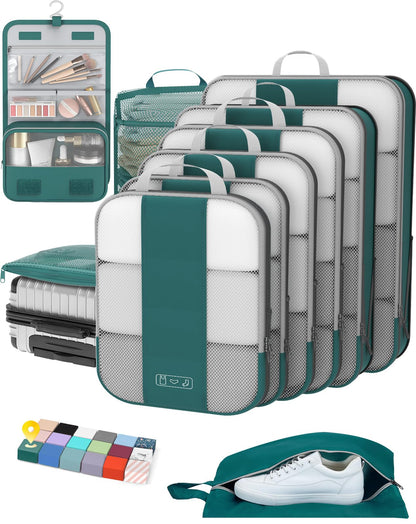 10 Set Compression Packing Cubes for Travel Essentials,Compressible Expandable Packing Cubes for Suitcase,OlarHike Luggage Organizer Bags for Travel,Handy Helper for Organizing Clothes(Black)