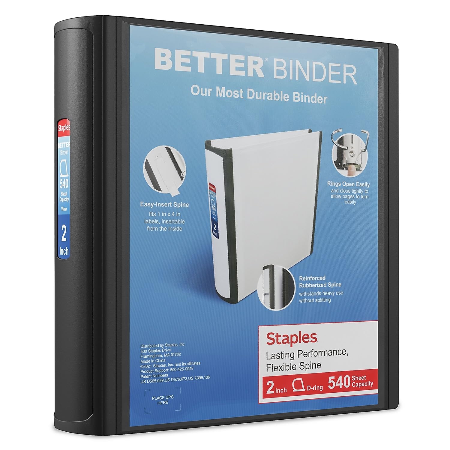 STAPLES 3 Inch BetterView Binder with D-Rings (Teal)
