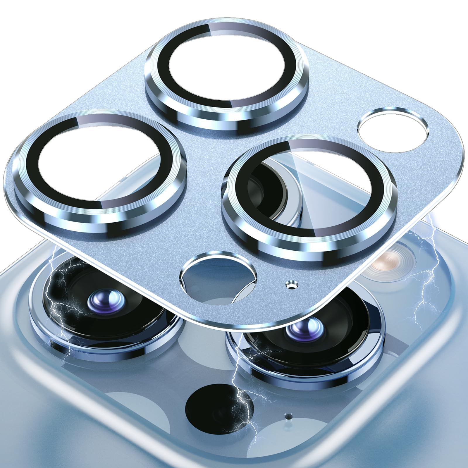 Uyiton Compatible with iPhone 17 Pro Max Camera Lens Protector - [Not Easy to Break][Strong Adsorption][Case-Friendly] Metal Tempered Glass Rear Camera Screen Cover - Deep Blue