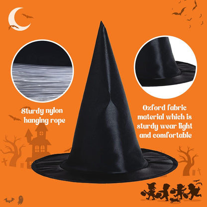 Witch Hat Decorations - 8PCS Black Hanging Witch Hats & 32PCS 3D Bats, Halloween Decor & Party Accessory for Indoor/Outdoor Use