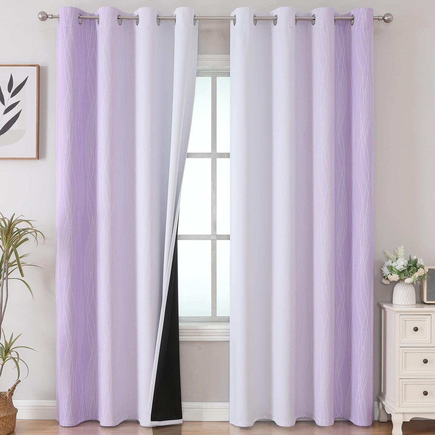 Estelar Textiler Beige and Greyish White Blackout Curtains for Living Room, Full Room Darkening Gradient Drapes for Bedroom, Thermal Insulated Ombre Grommet Curtains for Dining Room,52Wx84L,2 Panels