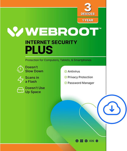 Webroot Antivirus Software 2026 | 3 Device | 1 Year Download for PC/Mac