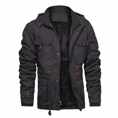 CHEXPEL Men's Thick Winter Jackets with Hood, Fleece Lining, Cotton Military Work Jackets with Cargo Pockets, Outwear