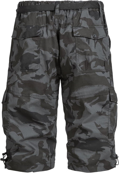 Mylldey Men's Cargo Shorts 3/4 Relaxed Fit Mens Running Shorts 7 Pockets Elastic Waist Cotton Hiking Shorts