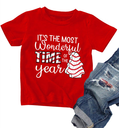 Christmas Shirts Toddler Boys Girls Xmas Buffalo Plaid Trees T-Shirt Christmas Graphic Tees Holiday Tops