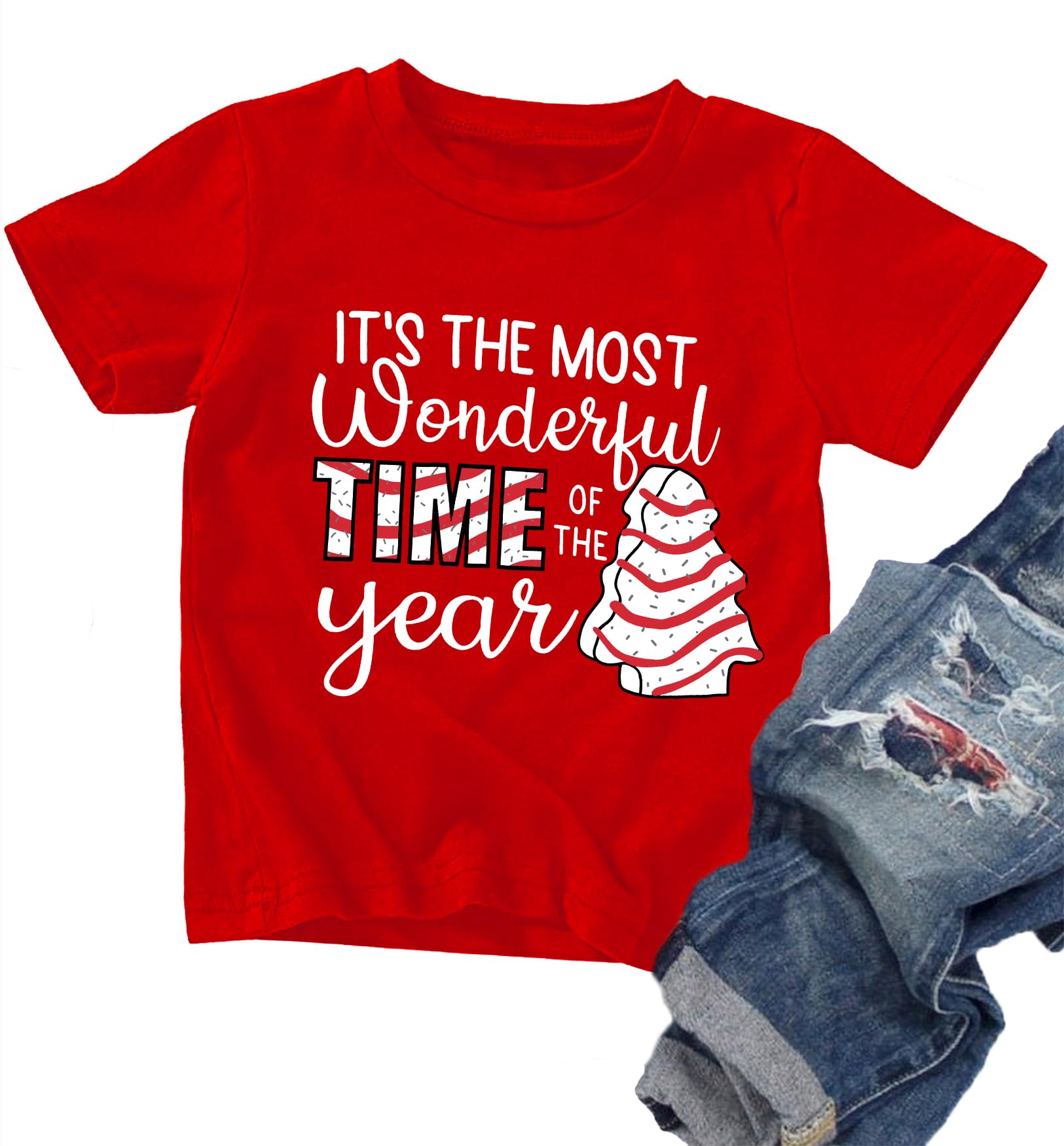 Christmas Shirts Toddler Boys Girls Xmas Buffalo Plaid Trees T-Shirt Christmas Graphic Tees Holiday Tops