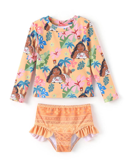 Disney Mickey and Friends Girl Two Piece Long Sleeve Swimsuit Rashguard Bathing Suit