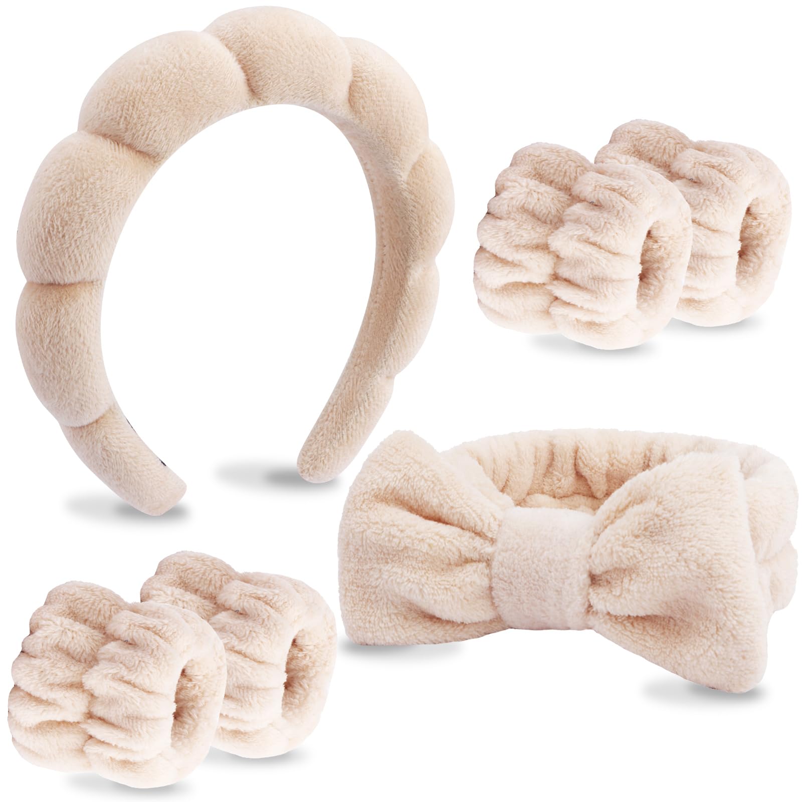 VELSCRUN 6 Pack Spa Headband, Makeup Headband, Face Wash Headbands, Skincare Headbands, Black Sponge Hair Band Bow Tie Spa Head Band for Washing Face Wristband Set Hair Accessories for Women Gifts