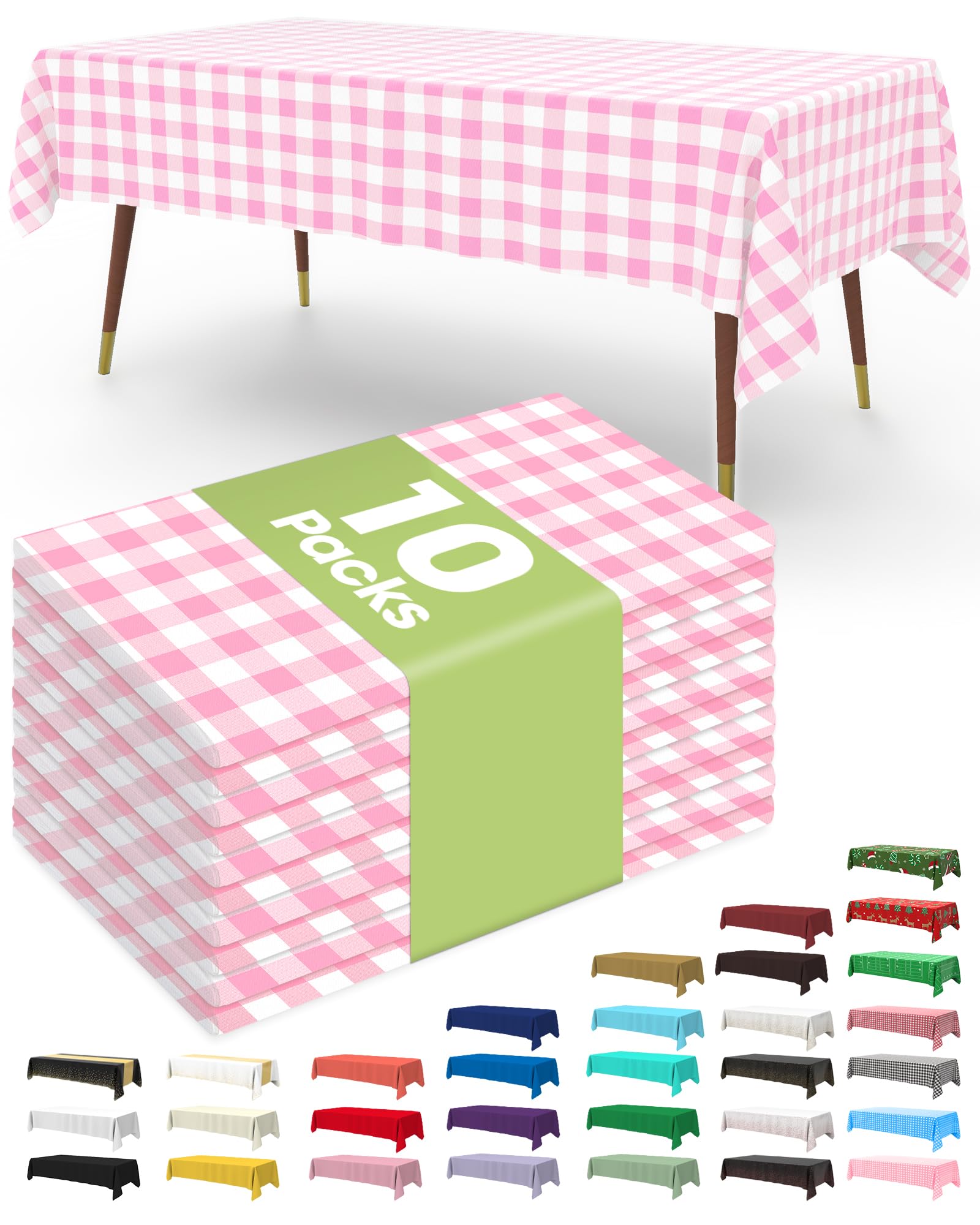 Pureegg Plastic Table Cloth Disposable 10 Pack, 54 x 108 Inch Table Cloths, Party, Picnic, Wedding, Decorative Tablecloths, Rectangle, White Plastic Cover, Leakproof & Sturdy, White