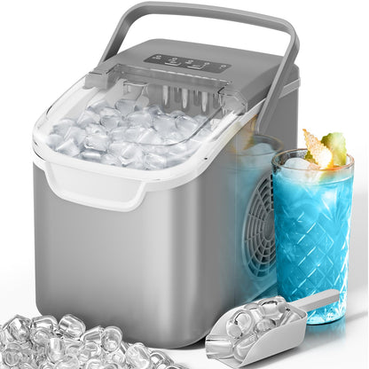 Kismile Ice Makers Countertop with Carry Handle,8 Cubes in 6 Mins,26Lbs/Day,2 Size of Bullet Ice,Portable Ice Maker Machine with Self-Cleaning for Home/Office(Black)