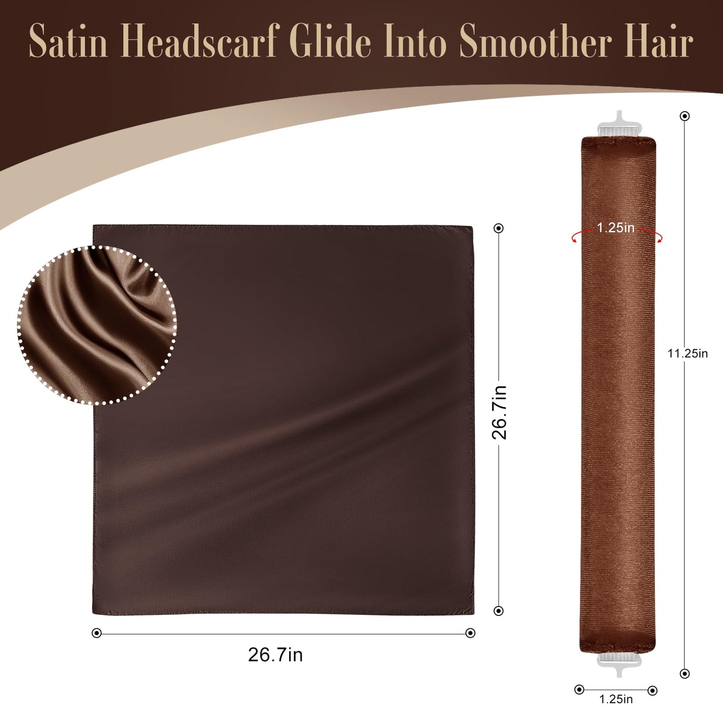 Heatless Curlers, Heatless Curls Overnight Set for Women, Soft Hair Curlers to Sleep In, Jumbo No Heat Hair Curlers Set with Headscarf and Hook for Long Hair (DarkBrown, 4 Packs)