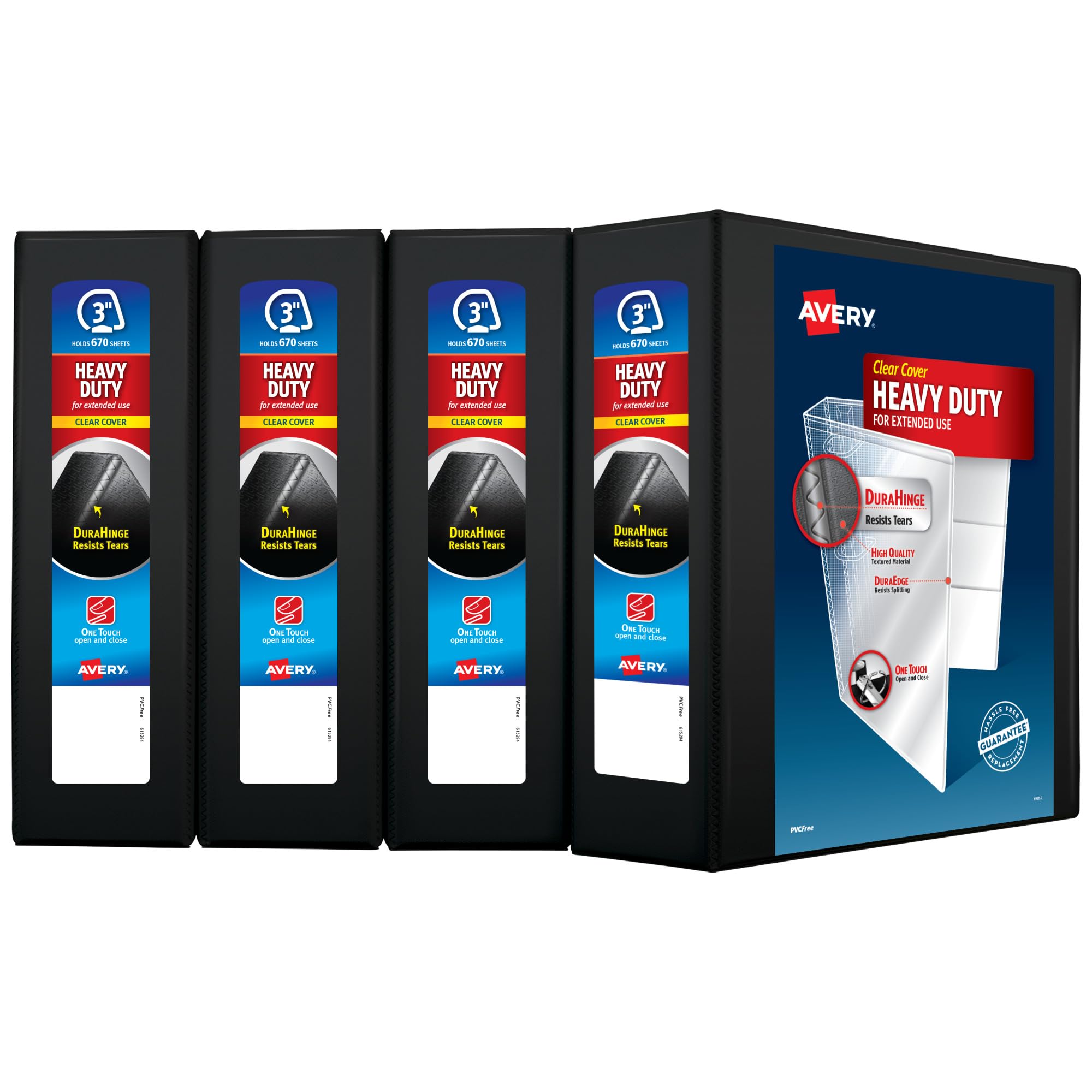 Avery Heavy-Duty 3 Inch Binders 3 Ring, View Binder, 1.5 Inch EZD Ring, Black, Sturdy (79693)