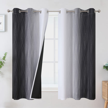 Estelar Textiler Beige and Greyish White Blackout Curtains for Living Room, Full Room Darkening Gradient Drapes for Bedroom, Thermal Insulated Ombre Grommet Curtains for Dining Room,52Wx84L,2 Panels