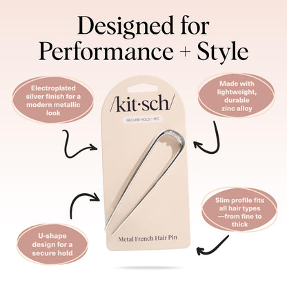 Kitsch Metal French Hair Pin for Women - Elegant Hair Accessories, Ideal for Buns & French Twist, Designed for a Secure, Comfortable Fit | Ideal Gifts for Women - Hematite