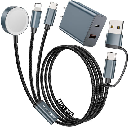Travel Essentials for Apple Watch Charger,3 in 2 USB C Cable PD20W Block for Multi Charging Cable Cord,Vacation Camping RV Essentials Portable Designed for iWatch &iPhone 17-11 -4.1FT