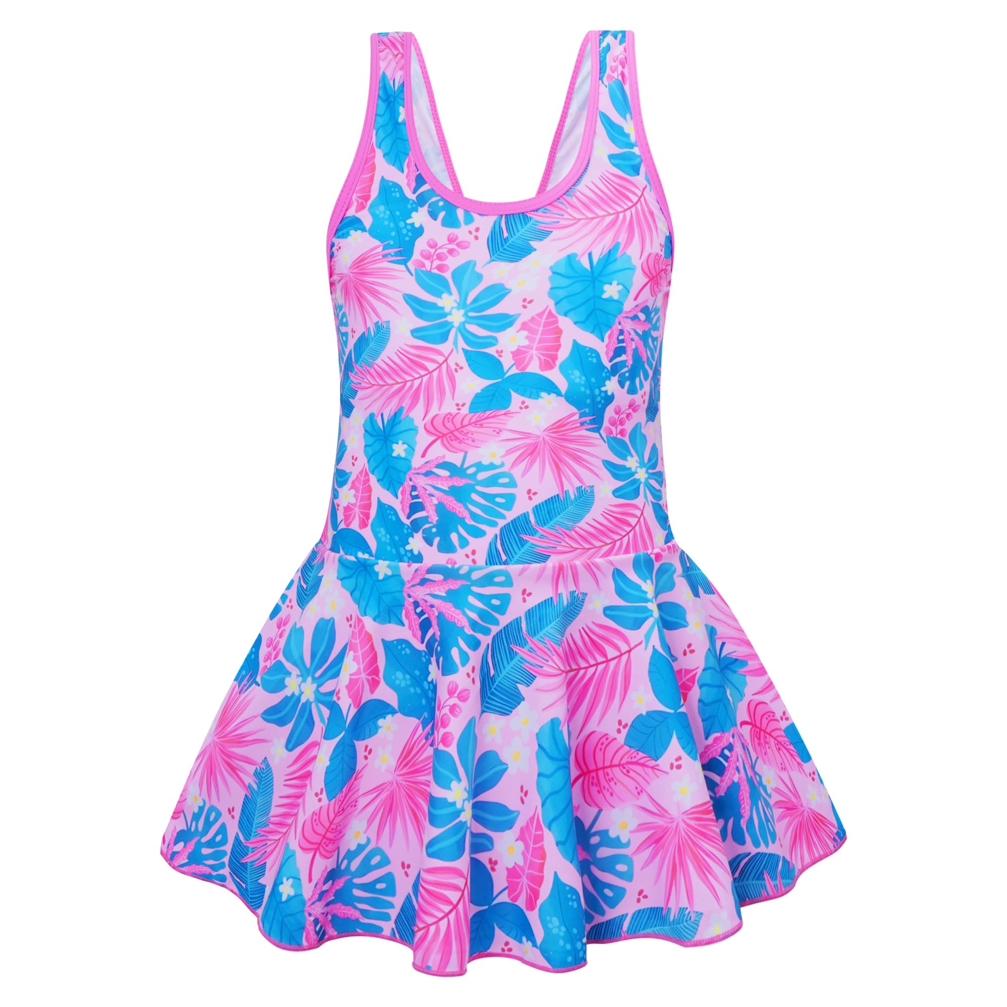 Akokvlar Girl One Piece Swimsuit with Skirt Bathing Suit Swimwear 3-16Y