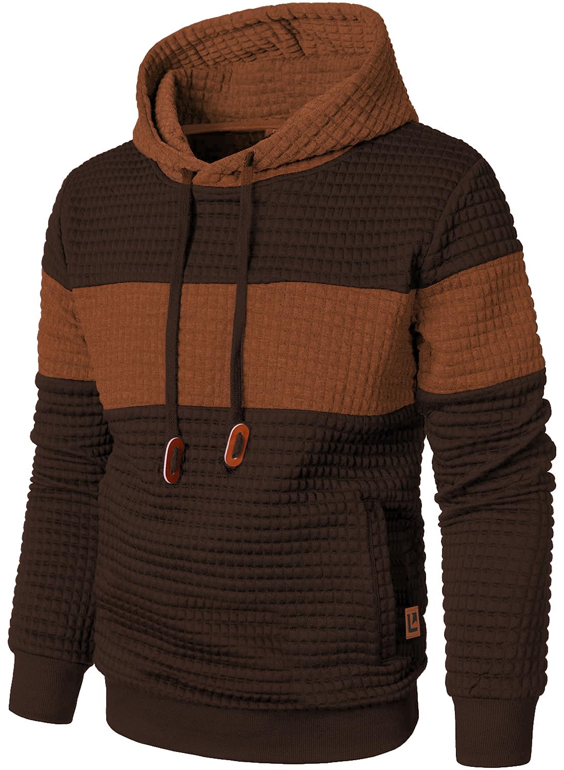 Men’s Sweatshirts Long Sleeve Pullover Patchwork Plaid Jacquard Hoodie Casual Drawstring Hoody Top