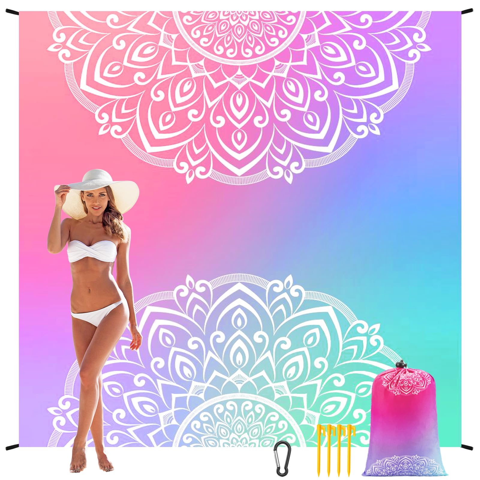 Beach Blanket Waterproof Sandproof Beach Mat 79" X 83" /10'x9'for 2-8 Adults Quick Drying Outdoor Picnic Mat Beach Accessories for Travel, Camping, Hiking
