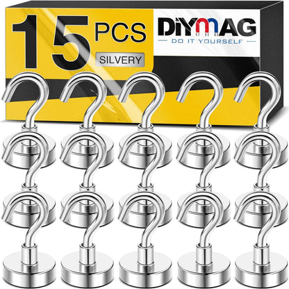 DIYMAG Magnetic Hooks, 30lbs+ Magnet Hook 2025 Cruise Cabin Ship Essentials Heavy Duty Strong Magnets Refrigerator Fridge Hanging for Classroom Beach Vacation Kitchen Grills Home 20 Pack (Silver)