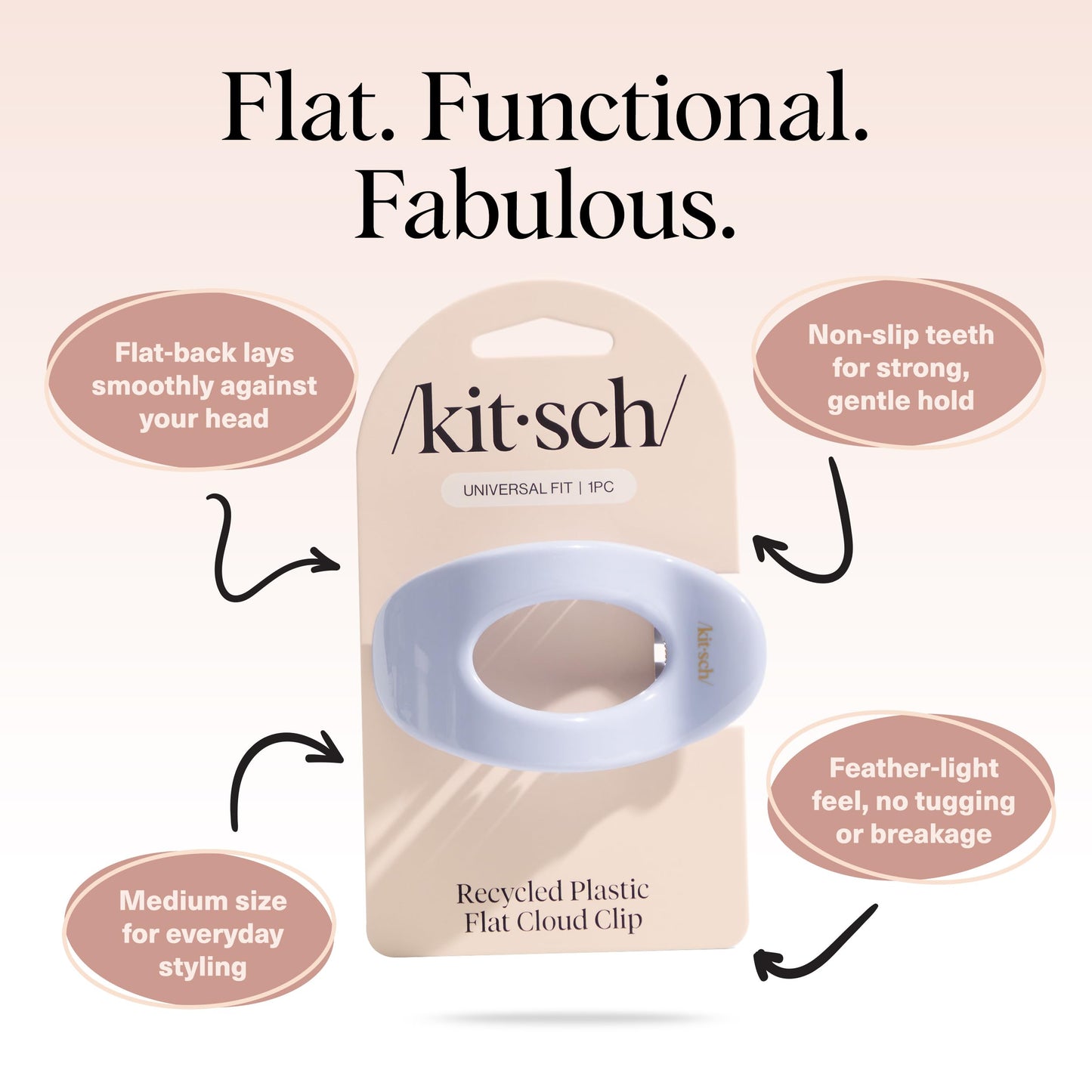 Kitsch Medium Flat Claw Clips for Women - Stylish Flat Hair Clips, Strong Hold for Thick & Fine Hair | Non-Slip for Secure, Comfortable All-Day Wear | Ideal Gifts for Women - Tortoise Design