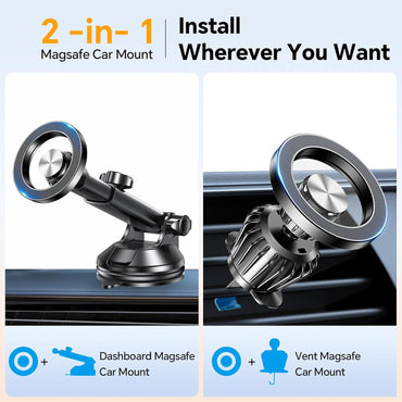 Coolpow for MagSafe Car Mount【Windshield+Vent+Dash】Magnetic Phone Holder for Car Phone Holder Mount Cell Phone Holders for Your Car Accessories Suction Cup Stand for iPhone 16 Pro Max 15 14 13 12 Plus