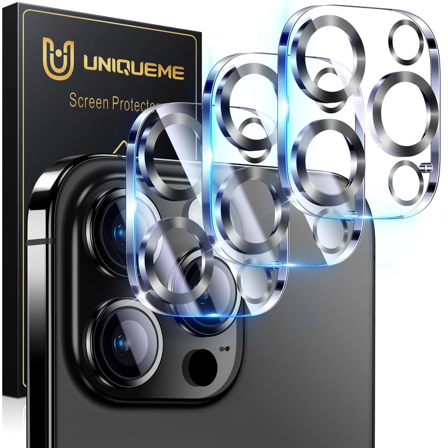 UniqueMe Compatible for 3 Pack iPhone 17 Pro Camera Lens Protector - [Drop Protection] 9H Tempered Glass Camera Cover Screen [Update New Version]【Not for 17 Pro Max】