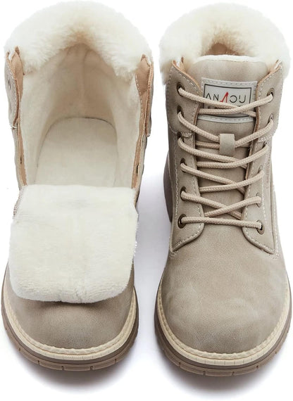 ANJOUFEMME Womens Hiking Snow Winter Boots - Waterproof Work Ankle Boots for Women Comfortable Warm Fur Boots for Backpacking Cycling