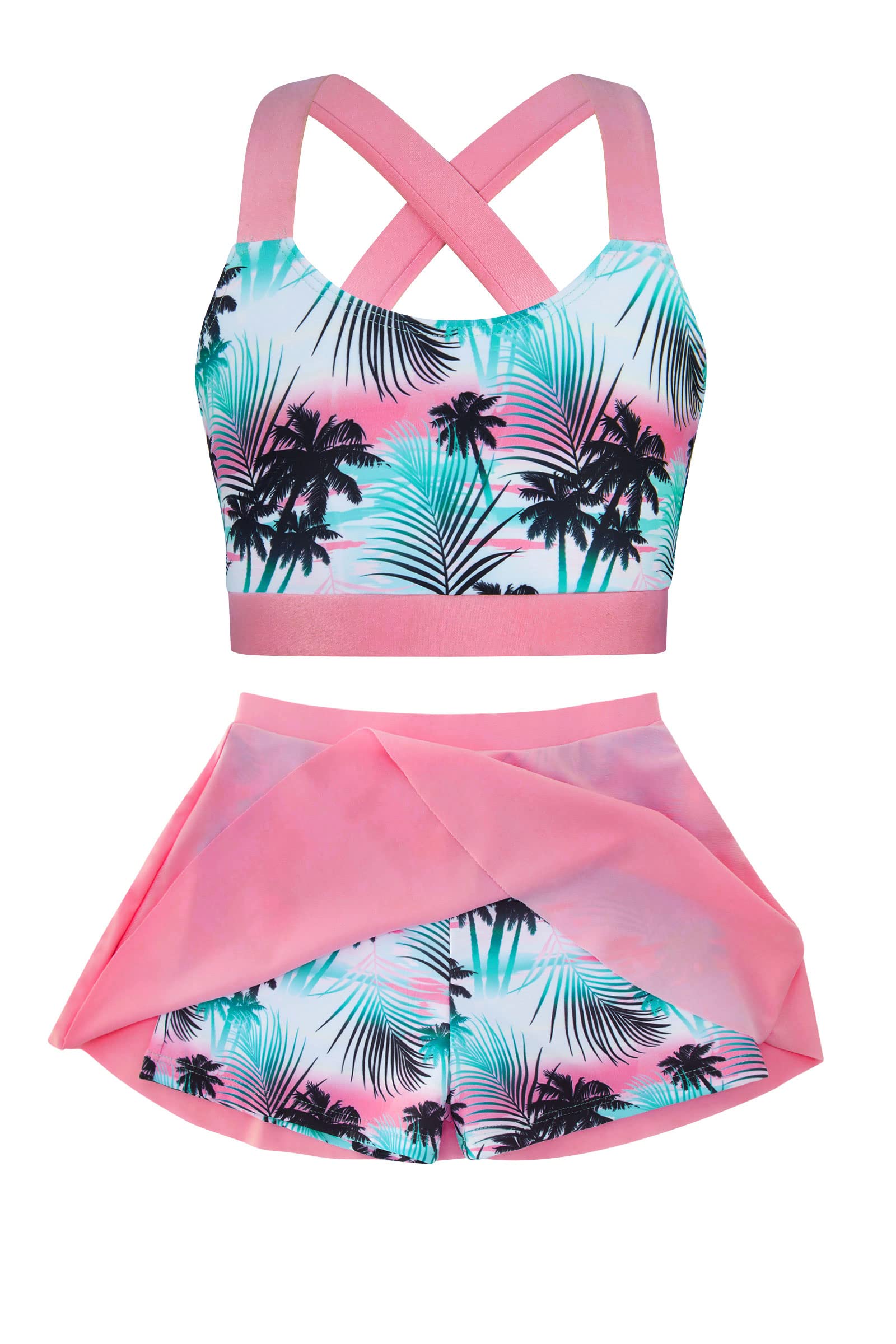Cutemile Little Girls Two Piece Tankini Swimsuit Summer Boyshort Bathing Suit Beach Rash Guard Swimwear 6-13 Years