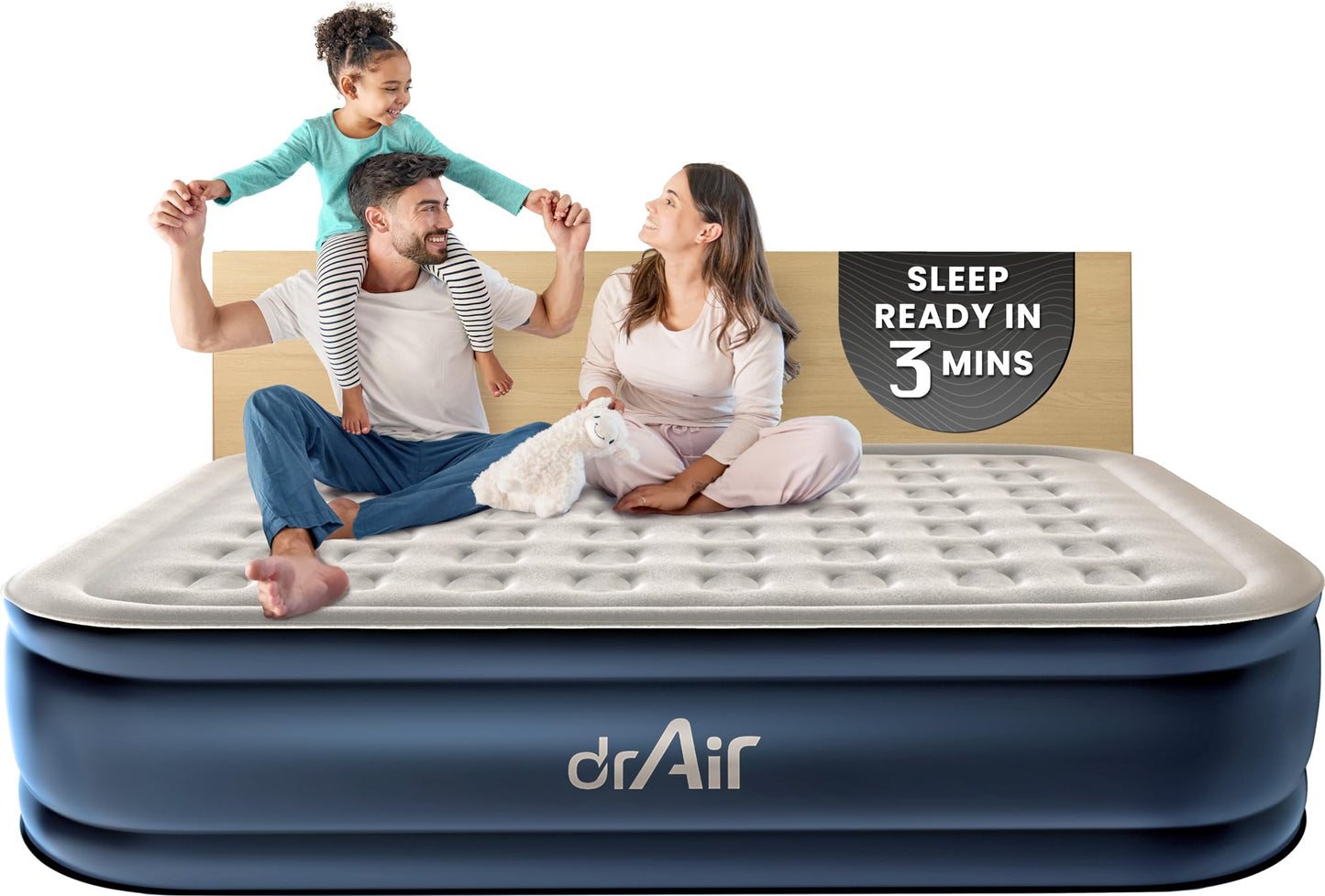 Queen Air Mattress, 18” Raised Inflatable Bed with Built-in Pump, Waterproof Velvety Top, Ergonomic Design, Reinforced Support, and Carry Bag for Home, Camping, and Guests