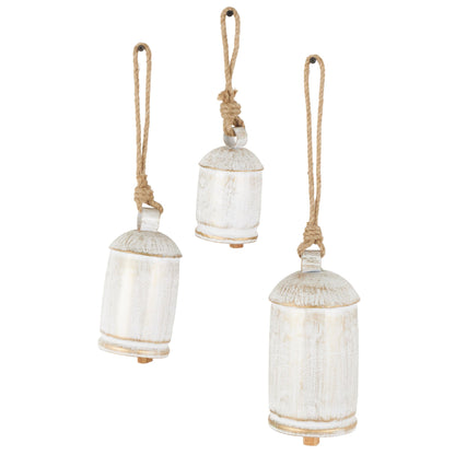 Deco 79 Gold Metal Tibetan Inspired Decorative Giant XL Cow Bells with Jute Hanging Rope, Set of 3 10",8",6"H - Cylindrical