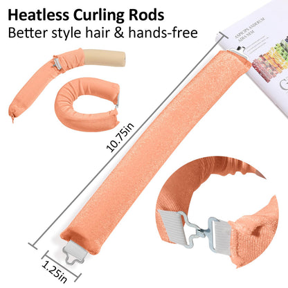 Heatless Curlers, Heatless Curls Overnight Set for Women, Soft Hair Curlers to Sleep In, Jumbo No Heat Hair Curlers Set with Headscarf and Hook for Long Hair (DarkBrown, 4 Packs)