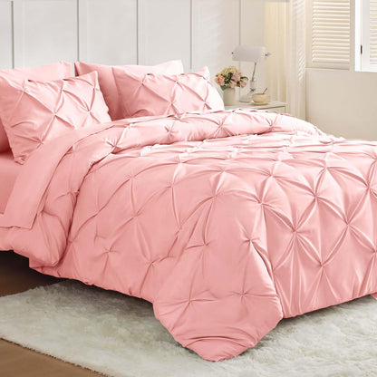 JOLLYVOGUE Queen Comforter Set 7 Pieces - Bed in a Bag Queen for All Season, Pintuck Bedding Comforter Sets with Comforter, Flat Sheet, Fitted Sheet and Pillowcases & Shams, Black