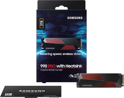 SAMSUNG 990 PRO w/ Heatsink SSD 2TB, PCIe Gen4 M.2 2280 Internal Solid State Hard Drive, Seq. Read Speeds Up To 7,450MB/s for High End Computing, Workstations, Compatible w/ PlayStation 5, MZ-V9P2T0CW