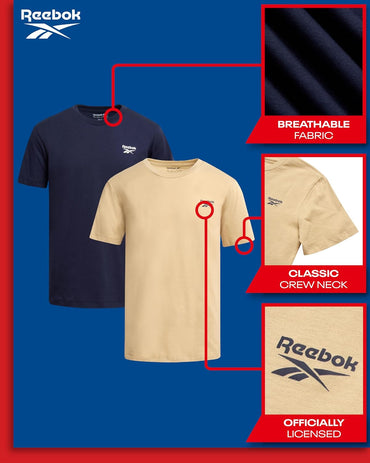 Reebok Boys Shirts - 2 Pack Short Sleeve Logo Cotton T Shirt for Boys - Summer Kids Clothes T-Shirts for School and Play