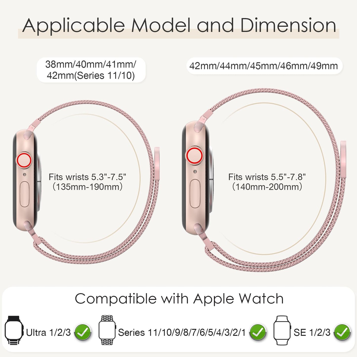 Original Milanese Loop Band Compatible with Apple Watch 38mm 40mm 41mm 42mm 44mm 45mm 46mm 49mm - Women & Men Magnetic Closure Adjustable Metal Strap for iWatch Series 11 10 9 8 7 6 5 4 SE2 3 Ultra2 3